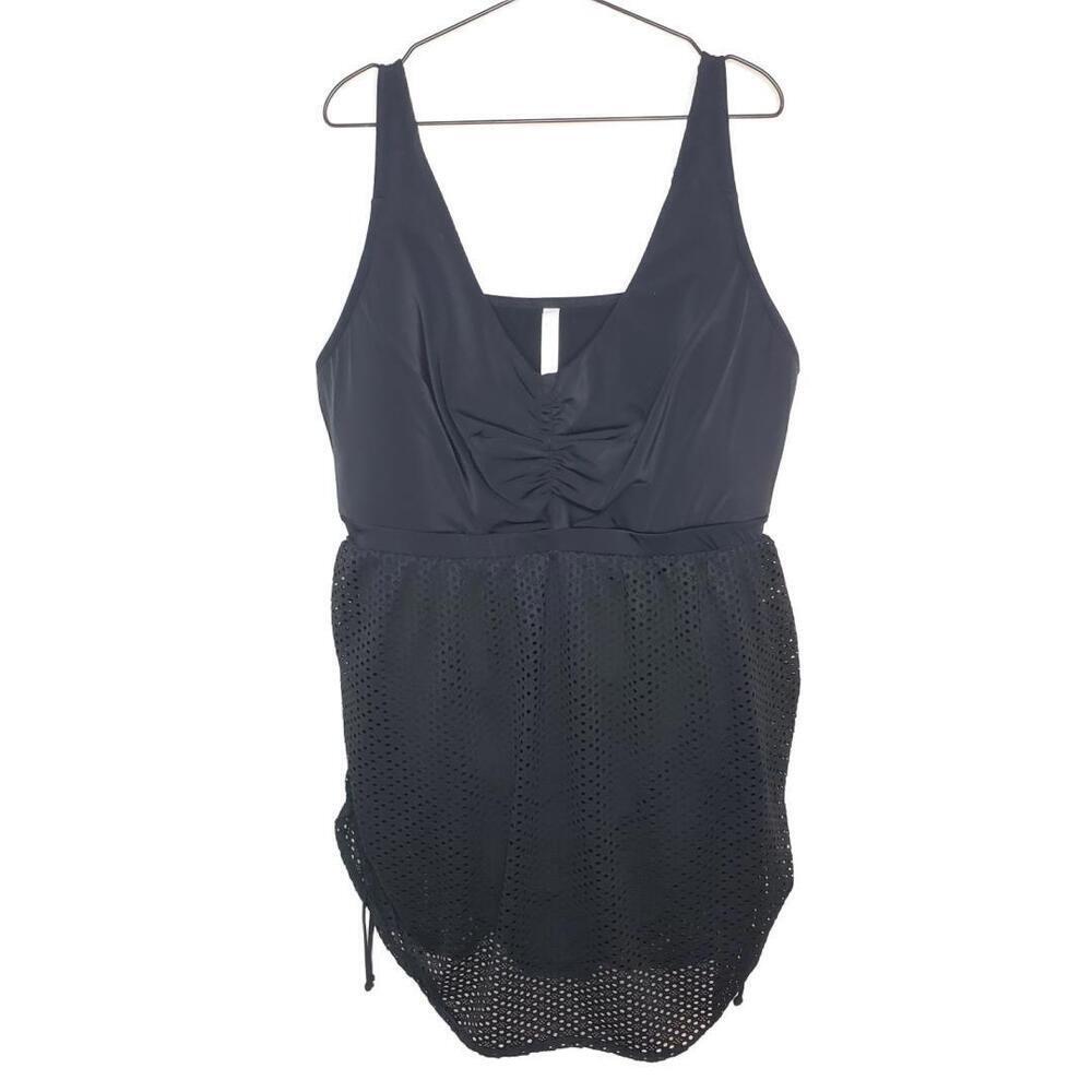 Swim by Cacique Women's Sz 28 Black V-neck Swim Dress One Piece Swimsuit(1681)